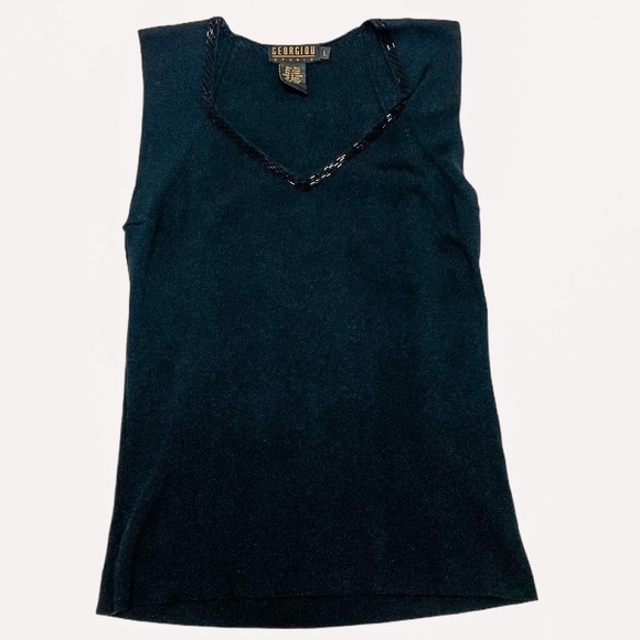 GEORGIOU Studio Black Beaded Tank Top Size Large - Picture 8 of 11